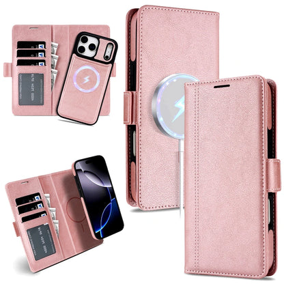 2-in-1 MagSafe Wallet Case for iPhone 17, 16, 15, 14, 13 & 12 Pro Max | Detachable Leather Card Holder Flip Cover