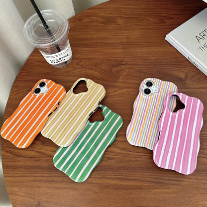 2-in-1 Glossy Striped Phone Case for iPhone 16, 15, 14 & 13 Pro Max | Slim Hard Protective Cover with Wavy Edges