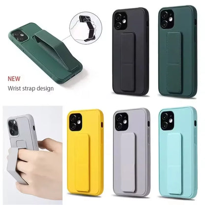 Wrist Strap Phone Case with Foldable Stand for iPhone 16, 15, 14, 13 & 12 | Shockproof Non-Slip Protective Cover