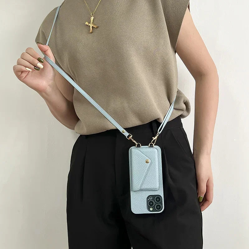 Crossbody Leather Wallet Phone Case for iPhone 17,