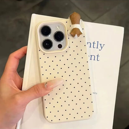 Cute Korean Polka Dot Cat Phone Case for iPhone 17, 16, 15, 14 & 13 Pro Max | 3D Cartoon Shockproof Protective Cover