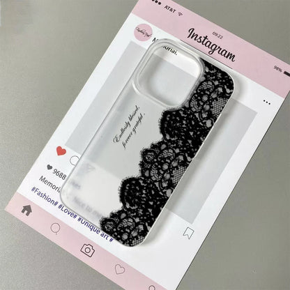 Black Lace Floral Phone Case for iPhone 17, 16, 15, 14 & 13 Pro Max | Soft Silicone Clear Protective Cover