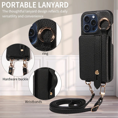 Crossbody Phone Case with Lanyard & Card Holder for iPhone 16 Pro Max, 15, 14 & 13 | Shockproof Leather-Style Cover