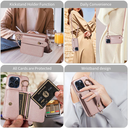 Crossbody Phone Case with Lanyard & Card Holder for iPhone 16 Pro Max, 15, 14 & 13 | Shockproof Leather-Style Cover