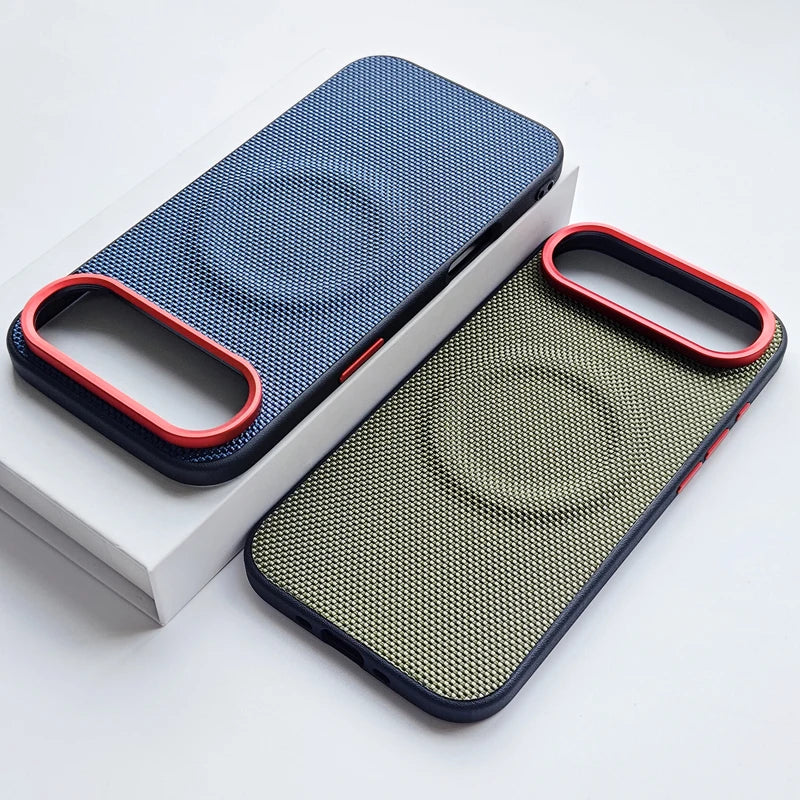 For iPhone 17 Pro Max 17 Air Case Luxury Magnetic Soft TPU+Nylon Woven Leather Back Anti-Fingerprint Cover for iPhone 17