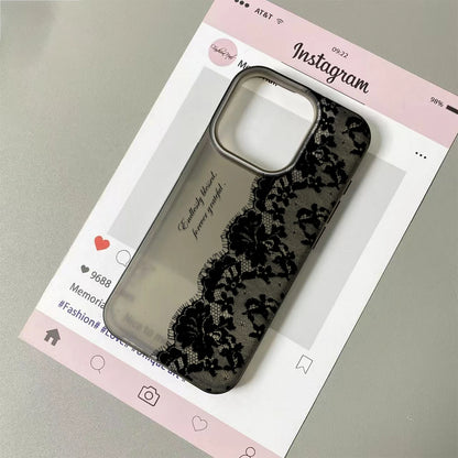 Black Lace Floral Phone Case for iPhone 17, 16, 15, 14 & 13 Pro Max | Soft Silicone Clear Protective Cover
