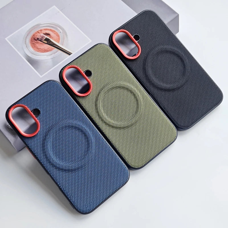For iPhone 17 Pro Max 17 Air Case Luxury Magnetic Soft TPU+Nylon Woven Leather Back Anti-Fingerprint Cover for iPhone 17