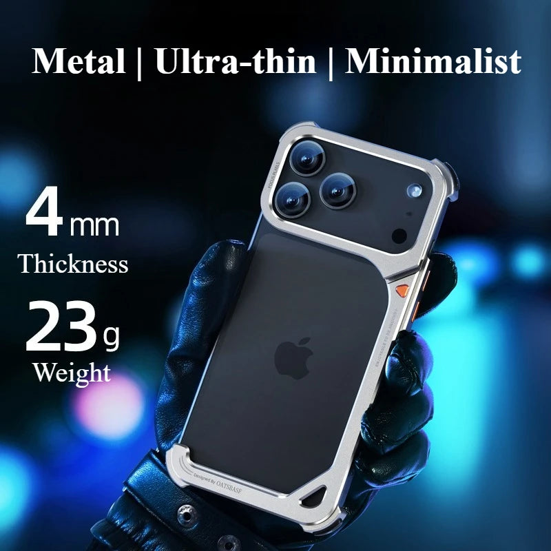 9-Shaped Metal Phone Case for iPhone 17 Pro & Pro Max | Minimalist Frameless MagSafe Bumper Case with Stand