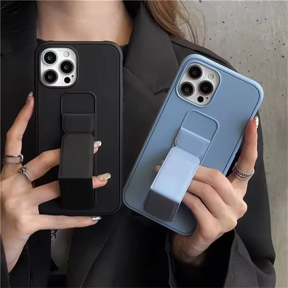 Wrist Strap Phone Case with Foldable Stand for iPhone 16, 15, 14, 13 & 12 | Shockproof Non-Slip Protective Cover