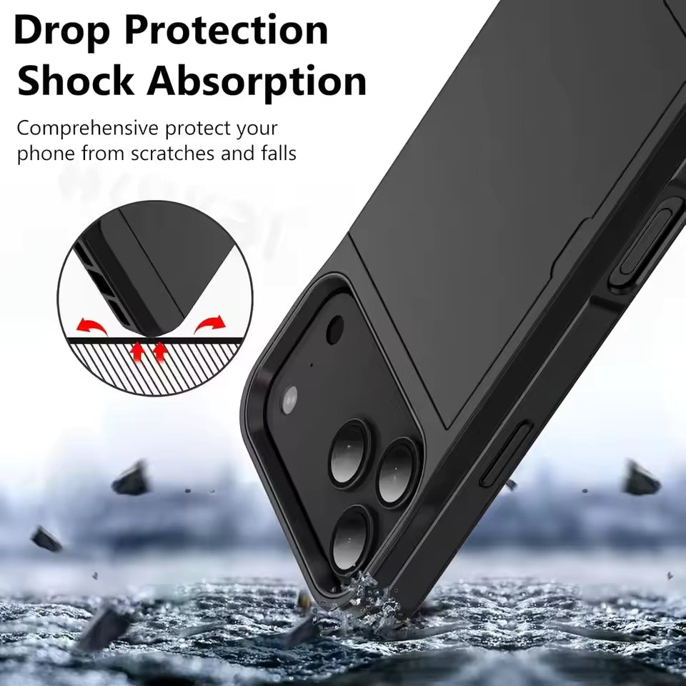 Wallet Card Holder Case for iPhone 17, 16, 15, 14, 13, 12 & 11 Pro Max | Slim Shockproof Protective Phone Cover