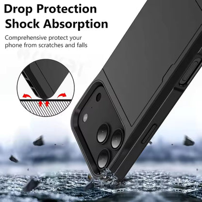 Wallet Card Holder Case for iPhone 17, 16, 15, 14, 13, 12 & 11 Pro Max | Slim Shockproof Protective Phone Cover