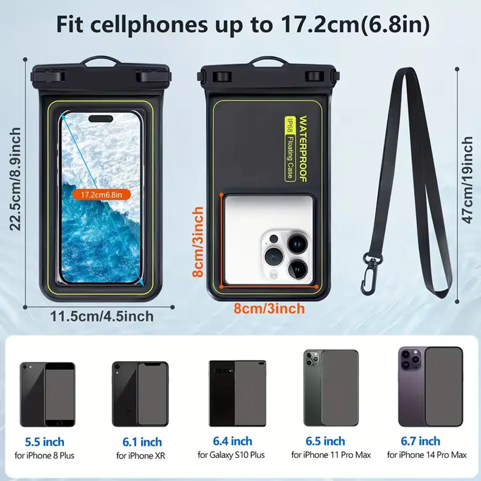 Floating Waterproof Phone Pouch with Adjustable Lanyard | Universal Dry Bag for Beach, Swimming, Kayaking & Travel