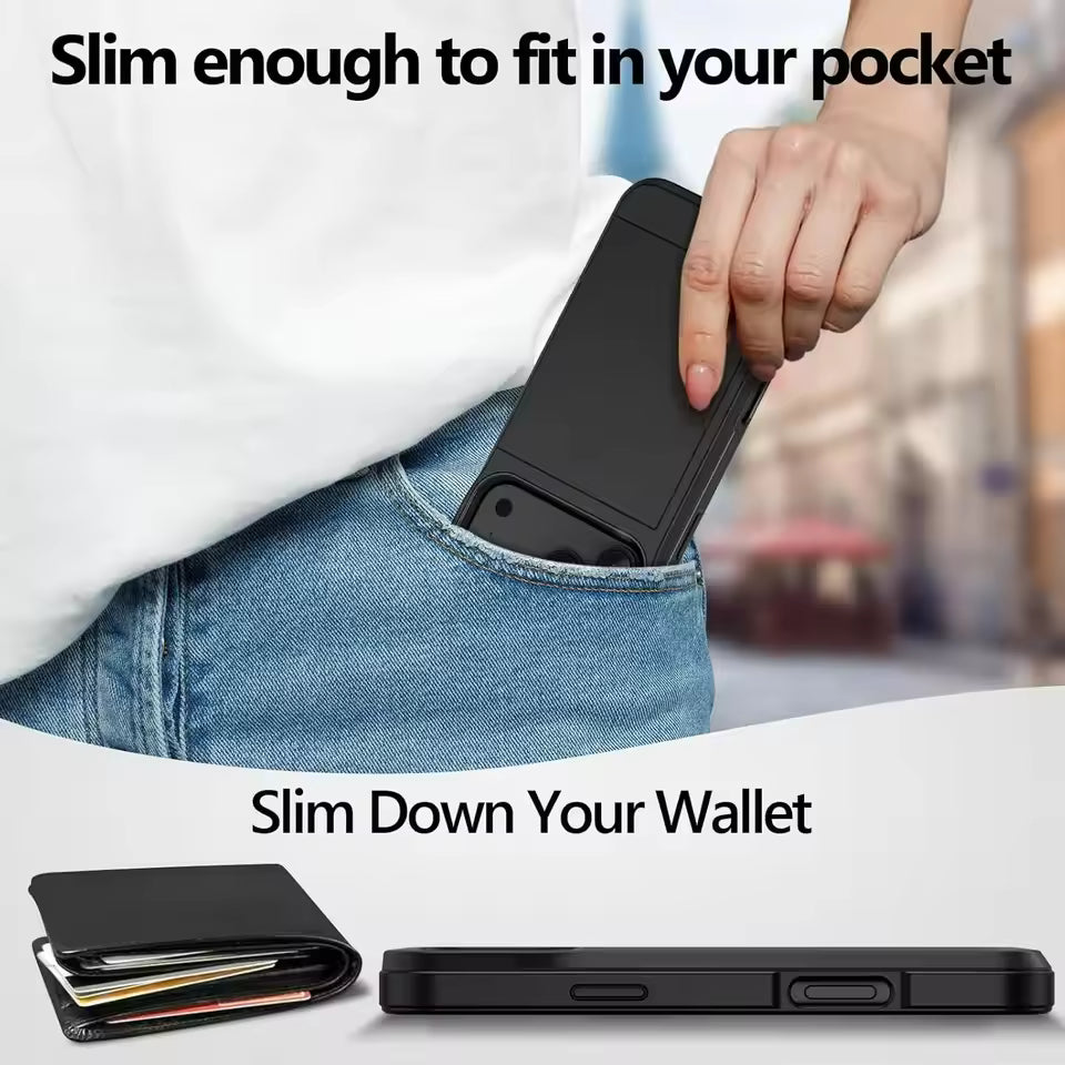 Wallet Card Holder Case for iPhone 17, 16, 15, 14, 13, 12 & 11 Pro Max | Slim Shockproof Protective Phone Cover