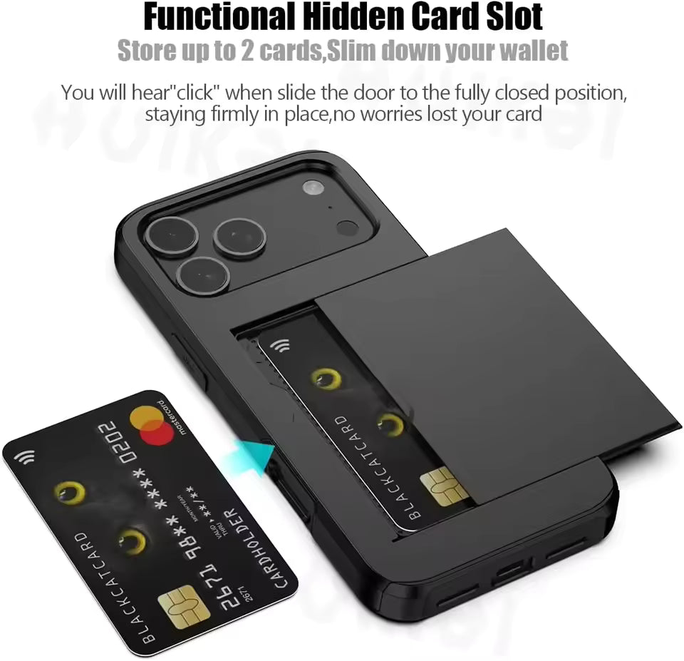Wallet Card Holder Case for iPhone 17, 16, 15, 14, 13, 12 & 11 Pro Max | Slim Shockproof Protective Phone Cover
