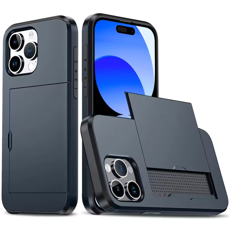 Wallet Card Holder Case for iPhone 17, 16, 15, 14, 13, 12 & 11 Pro Max | Slim Shockproof Protective Phone Cover