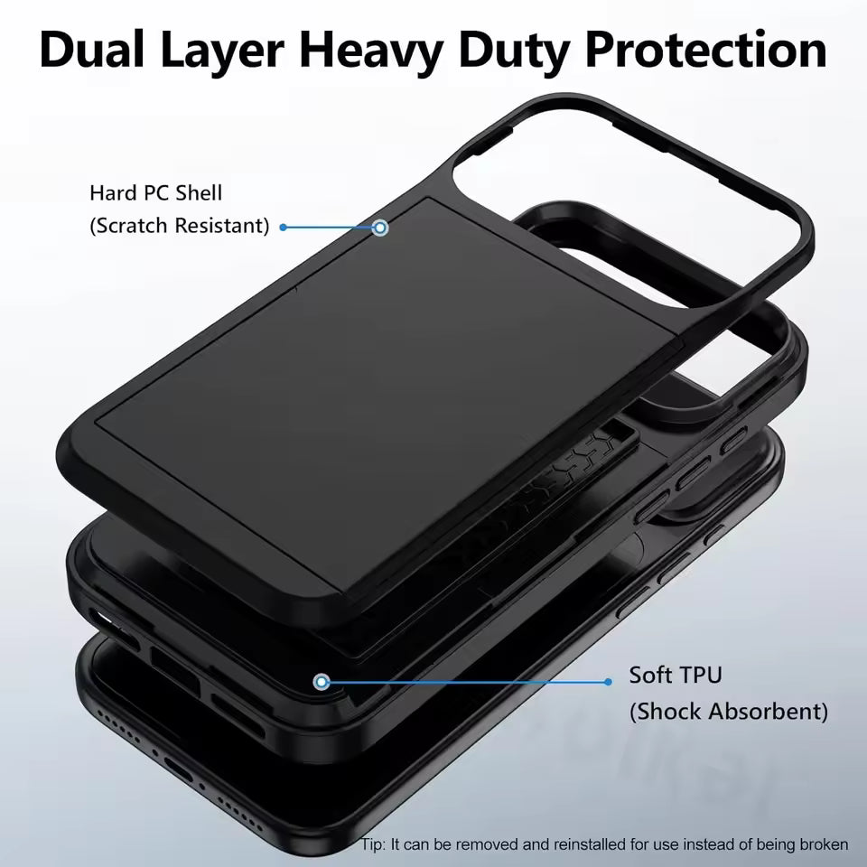 Wallet Card Holder Case for iPhone 17, 16, 15, 14, 13, 12 & 11 Pro Max | Slim Shockproof Protective Phone Cover